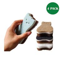 Kitchen Scrub Sponges Non-Scratch Multi-Use Heavy Duty Scrub Sponge for Dishes, Pots and Pans，Three-Layer Cat Shape Cleaning Sponge（4pack）
