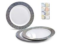 " OCCASIONS" 60 Plates Pack, Heavyweight Disposable Wedding Party Plastic Plates (10.25'' Dinner Plate, Hollywood White & Silver)