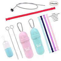 Collapsible straws with Travel Bottles Food Grade Silicone Drinking Straws Bent Straws Portable Reusable Washable Straws With cleaning brush and Leak Proof BPA Free Silicone Cosmetic containers,3 Pack