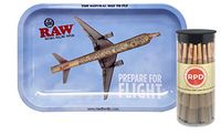 RAW Rolling Tray Small (Prepare for Flight) with 50 RAW King Size Pre Rolled Cones
