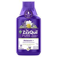 ZzzQuil Pure Zzzs Melatonin Liquid Sleep Aid, 8 fl oz, with Chamomile, Lavender, Valerian Root and Lemon Balm, 1mg per Serving