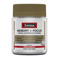 Swisse Ultiboost Memory + Focus Supplement | Ginkgo Biloba, Bacopa & B Vitamins to Support Brain Health, Mental Alertness, Concentration and Focus | 60 Tablets