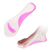 Women Lady Silicone Thin 3/4 Arch Support Metatarsal Pad Cushion Self-Adhesive Antiskid Flat Foot Correction Massage Shoe Pad High Heel Pain Relief Gel Shoe Insoles Inserts (Clear/Pink)