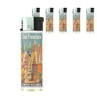 Refillable Electronic Lighter Set of 5 Pieces D-048 San Francisco, California - United Air Lines - Cable Car in Chinatown - Vintage Airline Travel