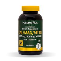 NaturesPlus Cal/Mag/VIT D3 with Vitamin K2- 180 Tablets - Bone Health Supplement with Calcium, Magnesium, Vitamin D3 and K2 - Gluten-Free - 45 Servings