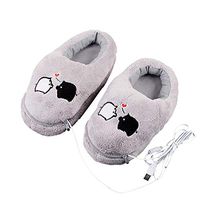 Electronic Foot Warmer Warm Feet Treasure Heating Shoes Cartoon Plush Bedroom Office Hiking Student Electric Heating Warming Slippers Heated Slippers Warming Foot Massager for Women Girls (Grey)