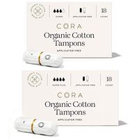 Cora Organic Cotton Non-Applicator Tampons; Chlorine & Toxin Free - Variety Pack - Super/Super Plus (36 Count)