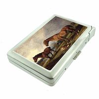 Horse Em1 Hip Silver Cigarette Case With Built In Lighter 4.75" X 2.75" Id Holder Metal Wallet RFID Protection