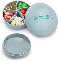 Pill Organizer 5 Compartments Weekly Portable Pill Box, Travel Round Pill Case for Vitamins, Fish Oils, Supplements (Blue)