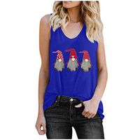 Veodhekai Women Tops Blouse Valentine's Day Solid Color O-Neck Heart Printed Tank Tops Shirt Vest Blue