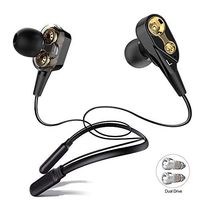 ALWUP Bluetooth Headphones, Wireless Neckband Earphones Dual Drivers with Mic in-Ear Earbuds Bluetooth Stereo Headset Microphone Sports Running Gym Double Dynamic Units Hybrid Headphones Deep Bass
