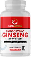 Korean Red Panax Ginseng + Ginkgo Biloba - High Strength Natural Ginseng 1300mg – 120 Vegan Capsules for Energy, Performance & Brain Focus for Men & Women - Root Extract Powder with High Ginsenosides