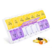 7 Day Am/Pm Pill Organizer 2 Times a Day, Large Weekly Pill Box Case for Morning Night Daily Medicine Vitamins, Push Button Container Arthritis Friendly, Assorted Colors Easy to Distinguish