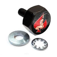 TrickToppers Custom Vivid Black Billet Aluminum Hex Fender Seat Bolt for 1996 - Up Harley Road Street Glide Dyna Sportster Softail 1/4-20 Thread Pitch - Vintage Pin Up Girl Red Spade Logo