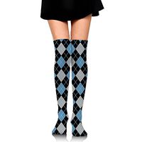 Blue Brown Argyle Women Comfortable Knee High Compression Socks Sports Running Socks