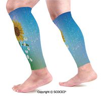 Flexible Breathable Comfortable Leg Skin Protector Sleeve Grunge Floral Illustration with Sunflower and Chaomiles Pastel Summertime Art Calf Compression Sleeve