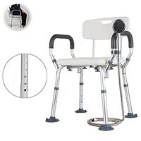Old Man Shower Chair, Non-Slip Aluminum Shower Chair,Bathroom Chair Seat, with Backrest, with Armrests, 6-Speed Height Adjustable, for Elderly, Handicapped