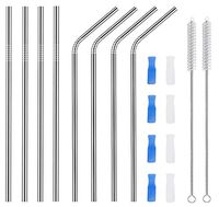 Reusable Stainless Steel Metal Straws - CCIGA Set of 8 Ultra Long 10.5 Inch 6mm Wide Drinking Straws for 30oz YETI Tumblers - 4 Straight, 4 Bent, 8 Silicone Tips, 2 Brushes, 1 Waterproof PVC Bag