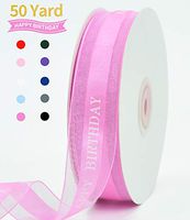 1 Inch Purple-Red Happy Birthday Silk Ribbon for Gift Wrapping 50 Yards Chiffon Organza Ribbon for Kids Party Supplies Baby Shower Decoration Bouquet Wrapping