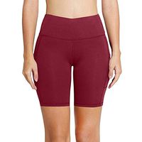 Theoylos Women's Yoga Pants with Pockets Elasticity Ultra Soft Leggings High Waist Workout Pants Athletic Short Pants Wine