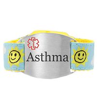 StickyJ USA Pre-Engraved Asthma Medical Bracelet with Sunny Skies Themed Strap
