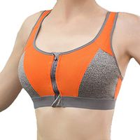 Theoylos Women's Zip Front Sports Bra Seamless Push Up Bra Ladies Active Yoga Sports Bras Color Block Running Bralette Orange