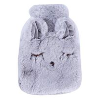 GloryMM Winter Hand Warmer Hot Water Bag Cute Bear Rabbit Portable Heat Warming Bag Pain Relief Hot Water Bottle+Cartoon Soft Detachable Plush Cover,Gray Rabbit