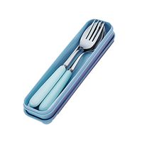 Stainless Steel Chopsticks Spoon Fork Cutlery Set Ceramic Tableware Set Portable with Case for Travel Home Camping Blue