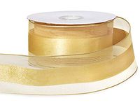 Gold Wired Satin Stripe Sheer 1-1/2"x25 yds 100% Polyester Ribbon (5 Spools) - WRAPS-11227