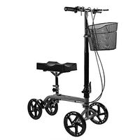 Clevr Medical Foldable Adjustable Steerable Knee Walker Scooter with Dual Brake System & Basket for Foot Injuries or Surgery, Alternative to Crutches, Silver