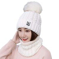Theoylos Womens Winter Beanie Hat Scarf Set Warm Fleece Lined Knit Hat Ladies Outdoor Windproof Warm Ear Warm Hat White