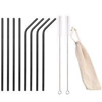 HYCOPROT Set of 8 Metal Straws Reusable Drinking Stainless Steel Straws 8.5/10.5 Inch for 20/30oz Tumblers with Brushes Carrying Case (black,8.5 inch)