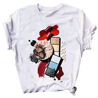 Coupondeal Womens Santa Claus Elk Cosmetics Printed Short Sleeve Round O-Neck Blouse Tops(White 3,M)