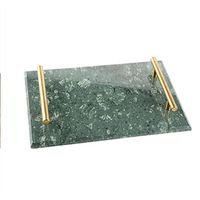Marble Serving Tray Dishes Plates with Gold Metal Handle Copper Trinket Tray, Handmade Catchall for Dresser, Bathroom Vanity Table, Marbling Jewelry