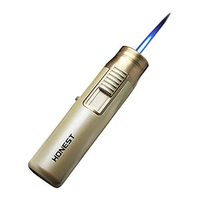 Outdoor Electronic Windproof Cigarette Lighters Open Flame 1300 Degree Jet Flame for Welding Soldering Pen Butane Gas Refillable (Short, Gold)