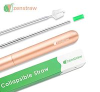 zenstraw Collapsible & Reusable Straw with Travel Case, Includes Cleaning Brush and Silicone Tip for Easy Sipping (Rose Gold Case with Silver Straw)