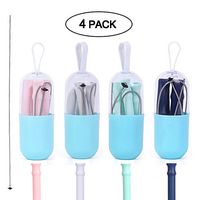 QXTTS 4 Pack Reusable Collapsible Silicone Drinking Straws With Portable case and Cleaning Brush,Can be used outdoors and travel (Gray, blue, pink, cyan)