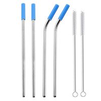 Oldeagle 4PCs Reusable Stainless Steel Metal Drinking Straws With 2PCs Cleaning Brushes (Blue)