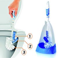 SOFTON Toilet Brush, 3 Functioned Toilet Bowl Brush and Holder - Now Very Easy Under the Rim Cleaning. Strong Bristles, Good Grips. 2019 New Version