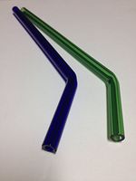 Glass Straw Set- Two Beautiful Bent Straws One Cobalt Blue and One Green 8inch 9.5mm with Cleaning Brush