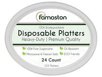 100% Compostable White Oval 12.5-inch Paper Platters, 24-Plates, Heavy-Duty Premium Quality Disposable Dinner Plate