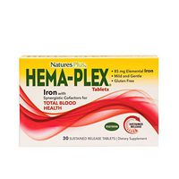 NaturesPlus Hema-Plex, Sustained Release - 85 mg Elemental Iron, 30 Vegetarian Tablets - Iron, Vitamin C Supplement for Total Blood Health - Gluten-Free - 30 Servings
