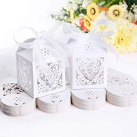 YOZATIA 50PCS Laser Cut Gift Boxes, 2.2 x 2.2 x 2.2 Inches Love Heart Wedding Boxes with 50 Ribbons for Party Favor (White)