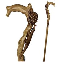 GC-Artis Elegant Light Wooden Walking Stick Cane for Women Ladies Carved Flowers & Lizard Comfortable Handle Fashionable Designer Brown