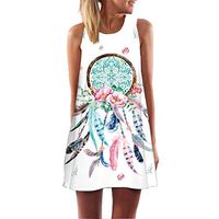 Women Tank Mini Dress - Popular Vintage Boho Beach Summer Printed Casual Loose Sleeveless Short Dresses