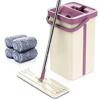 Autopeck Household Mops Flat Mop Microfiber Cleaning Bucket Floor Pads Washable Free Hand Wet Dry Reusable Home Kitchen System Squeeze Stainless Handle Four Cloth + Scraper