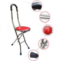 Walking Stick with Seat, Stainless Steel Walking Cane Seat Chair with Four Legs, for Father's Day Halloween, Red