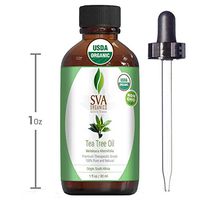 SVA Organics Tea Tree Essential Oil Organic Certified 30 ml (1 fl. oz.) with Dropper 100% Pure, Natural and Premium Therapeutic Grade For Clear & Even Skin Tone, Soft Hair, Aromatherapy and Diffuser