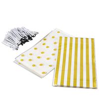 YeahiBaby 100PCS Clear Flat Cello Cellophane Treat Bags Stripe Wave Point Packing Bag with Twist Ties