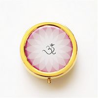 RhyNSky Hindu God Om Symbol Yoga Mini Portable Pocket Pill Box Case Holder for Purse, 3 Compartments, Gold, FG502